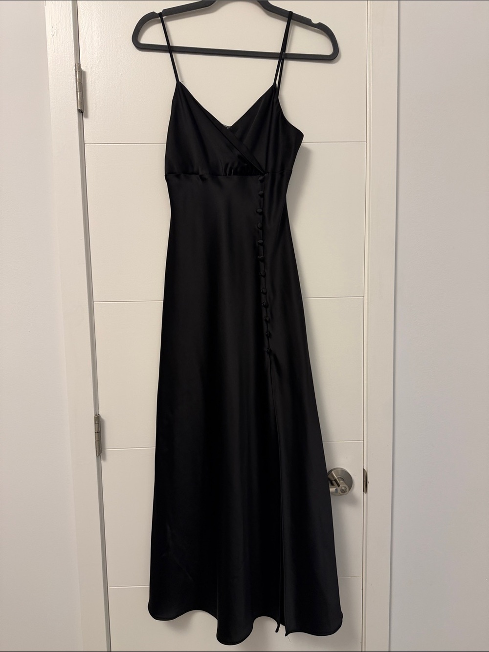 Zara Black Satin Maxi Slip Dress with Side Button Detail
